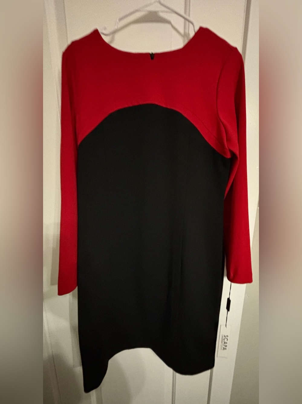 NWT SCAPA LAUREN PERRE Red and Black Colorblock Long-Sleeve Dress Size M